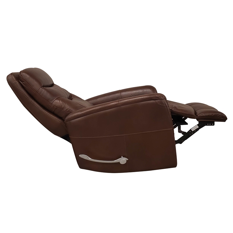 Pemberly Row Transitional Leather Manual Swivel Glider Recliner in Chocolate