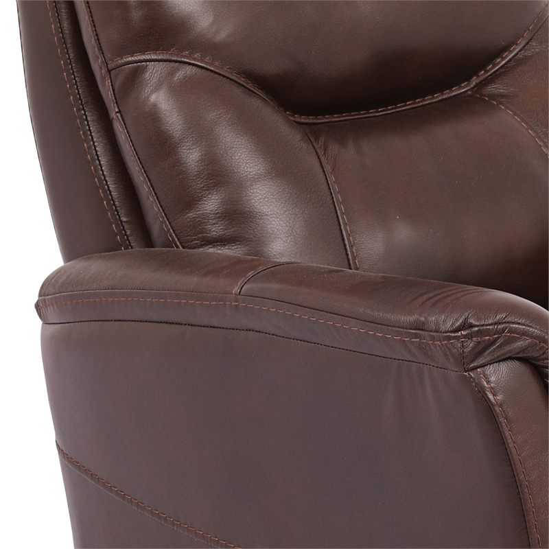 Pemberly Row Transitional Leather Manual Swivel Glider Recliner in Chocolate