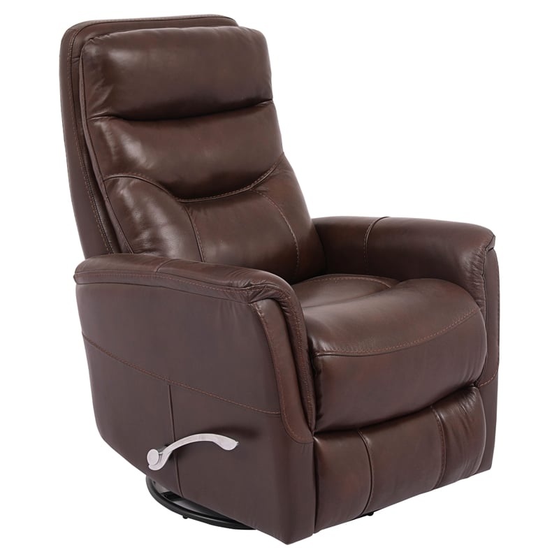 Pemberly Row Transitional Leather Manual Swivel Glider Recliner in Chocolate