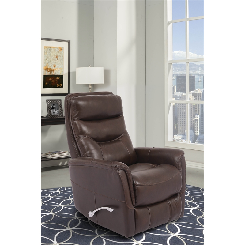 Pemberly Row Transitional Leather Manual Swivel Glider Recliner in Chocolate