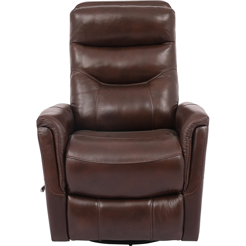 Pemberly Row Transitional Leather Manual Swivel Glider Recliner in Chocolate