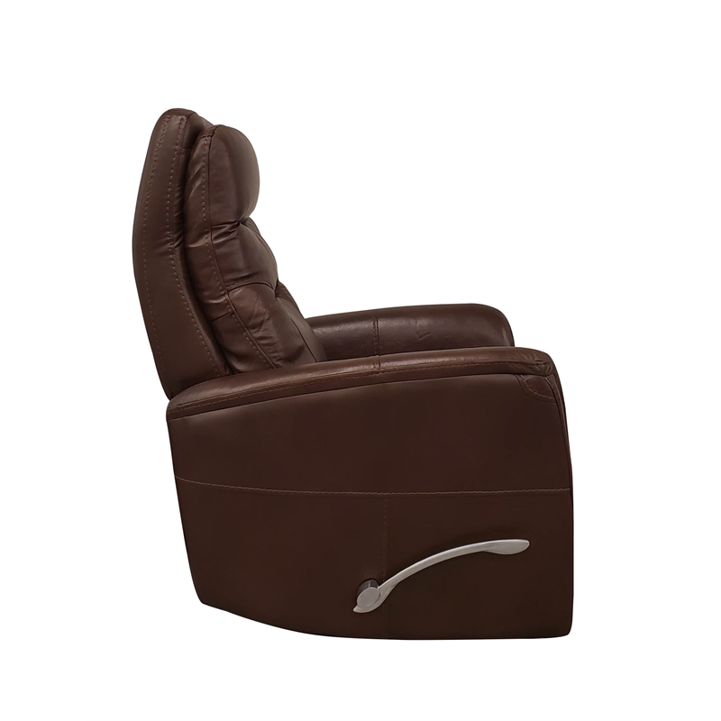 Pemberly Row Transitional Leather Manual Swivel Glider Recliner in Chocolate