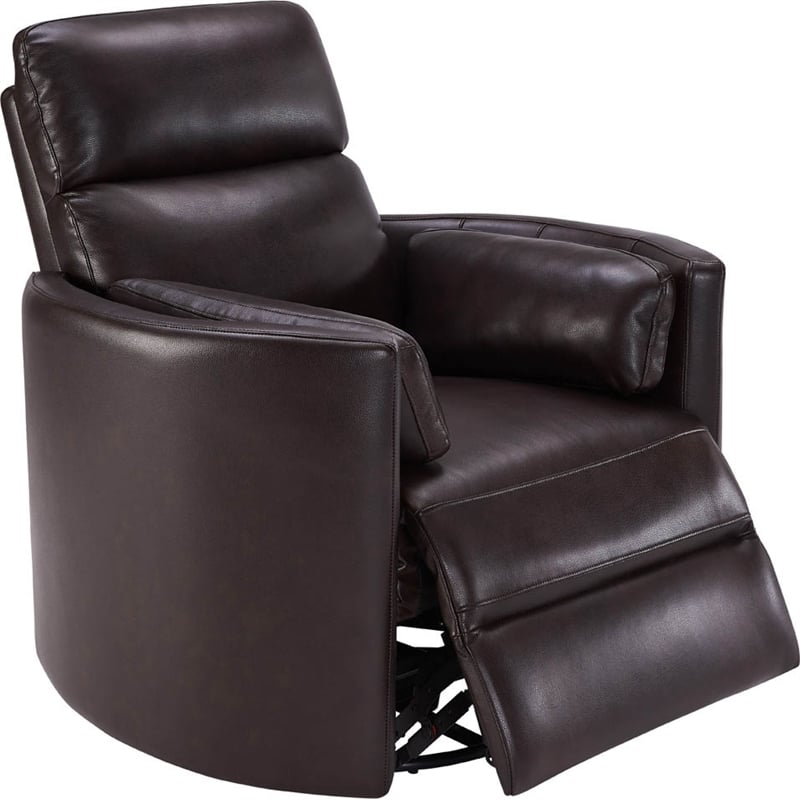 Pemberly Row Transitional Leather Power Cordless Swivel Glider Recliner in Brown