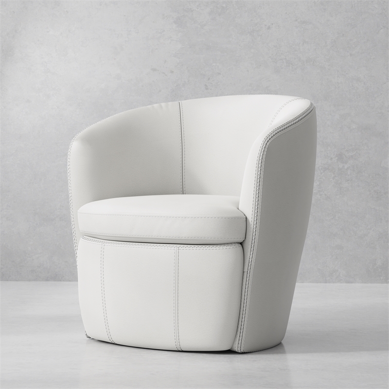 Pemberly Row Traditional All Italian Leather Swivel Club Chair in White