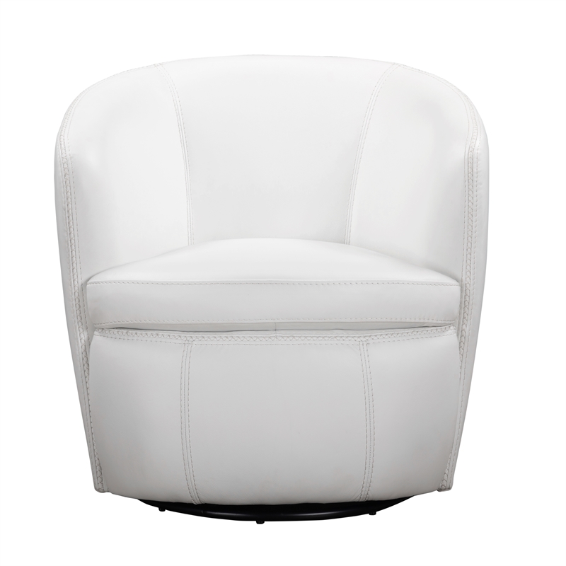 Pemberly Row Traditional All Italian Leather Swivel Club Chair in White