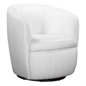 Pemberly Row Traditional All Italian Leather Swivel Club Chair in White