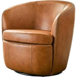 Pemberly Row Traditional Vintage All Italian Leather Swivel Club Chair in Brown