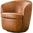 Pemberly Row Traditional Vintage All Italian Leather Swivel Club Chair in Brown