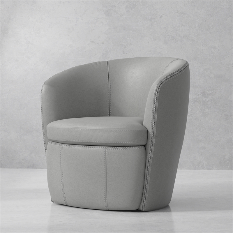 Pemberly Row Traditional All Italian Leather Gray Swivel Club Chair