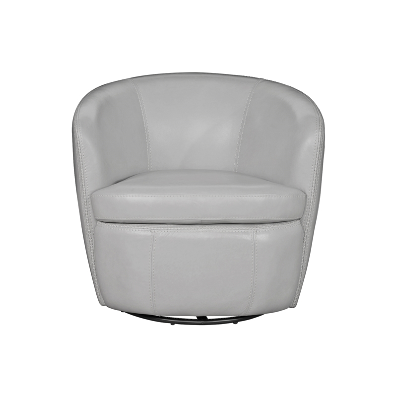 Pemberly Row Traditional All Italian Leather Gray Swivel Club Chair