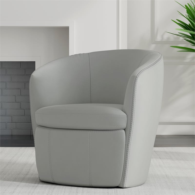 Pemberly Row Traditional All Italian Leather Gray Swivel Club Chair