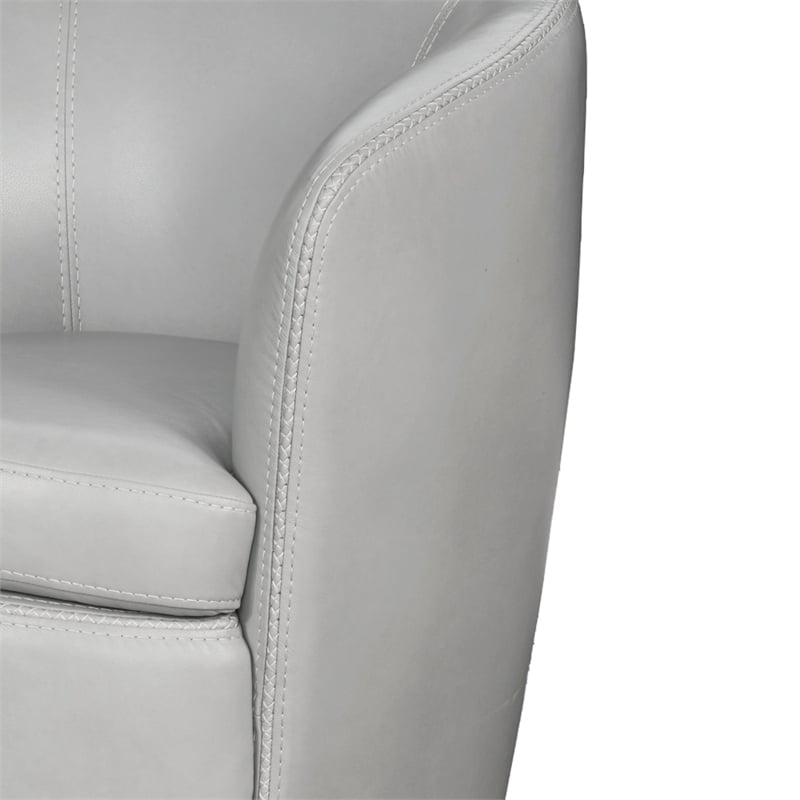 Pemberly Row Traditional All Italian Leather Gray Swivel Club Chair
