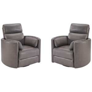 Pemberly Row Modern Leather Charcoal Power Swivel Glider Recliner (Two Pack)
