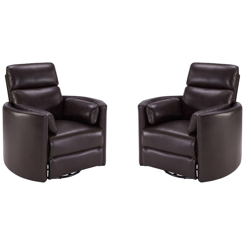 Pemberly Row Modern Leather Brown Power Swivel Glider Recliner (Two Pack)