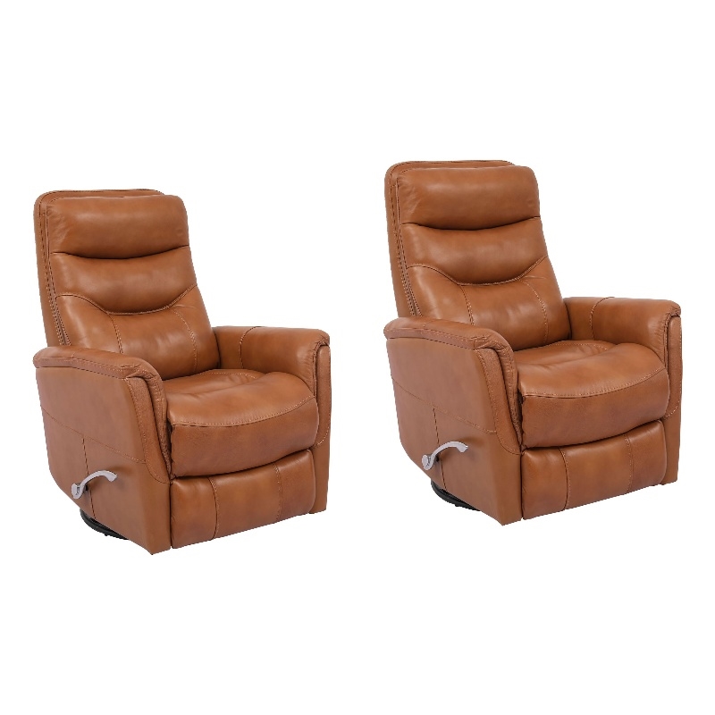 Pemberly Row Traditional Leather Brown Swivel Glider Recliner (Two Pack)