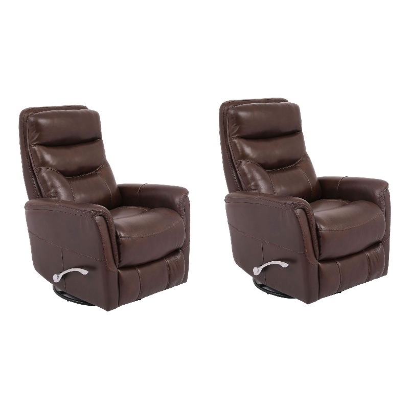 Pemberly Row Traditional Leather Brown Swivel Glider Recliner (Two Pack)
