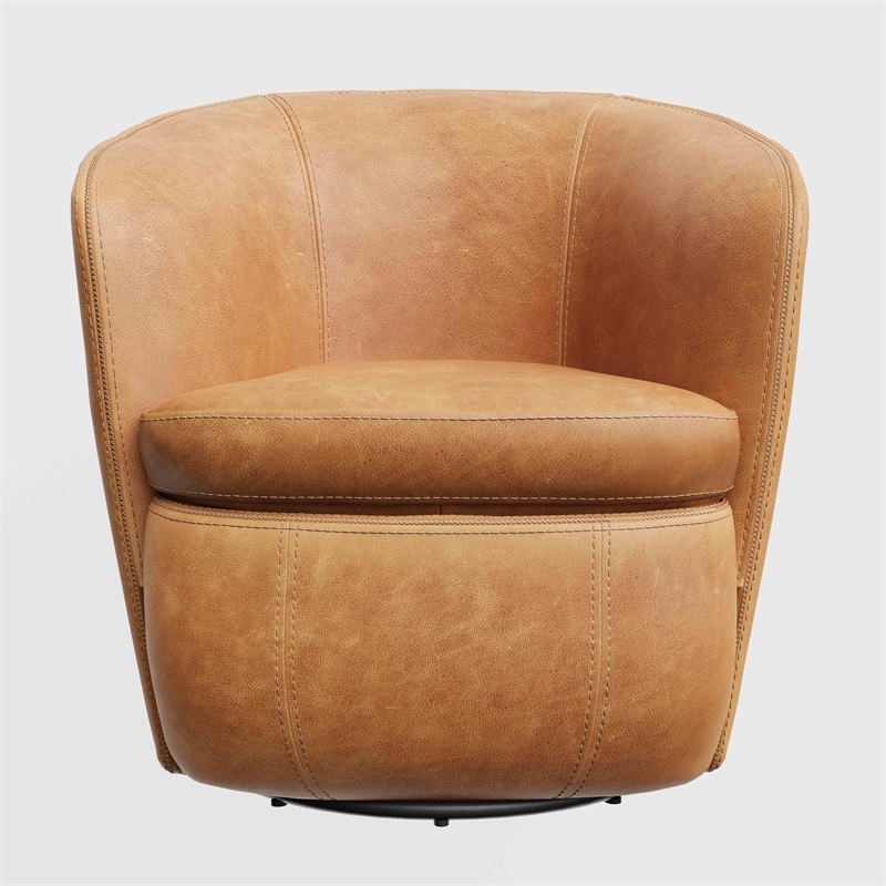 Pemberly Row Genuine Italian Leather Brown Swivel Club Chair (Two Pack)