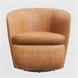 Pemberly Row Genuine Italian Leather Brown Swivel Club Chair (Two Pack)