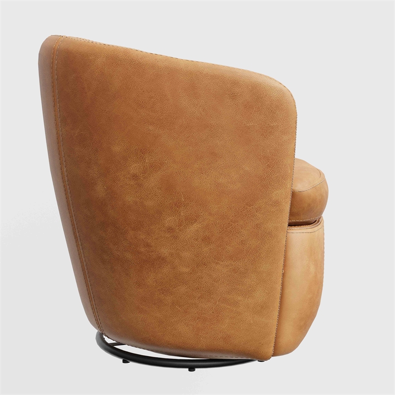 Pemberly Row Genuine Italian Leather Brown Swivel Club Chair (Two Pack)