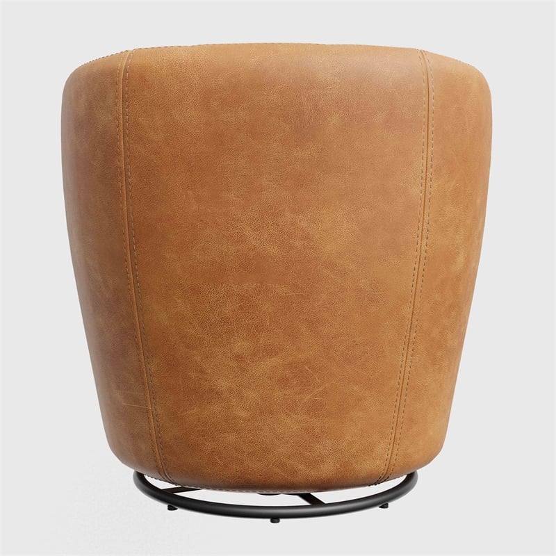 Pemberly Row Genuine Italian Leather Brown Swivel Club Chair (Two Pack)