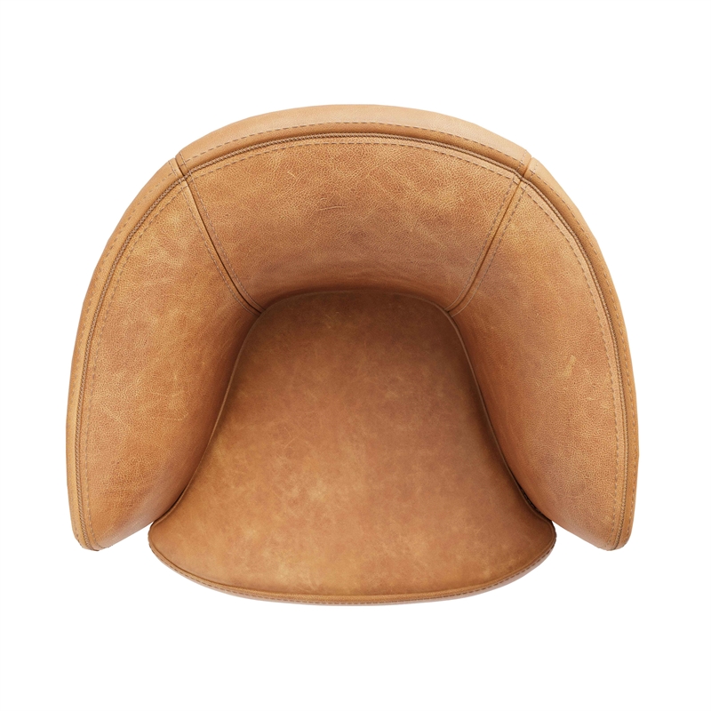 Pemberly Row Genuine Italian Leather Brown Swivel Club Chair (Two Pack)
