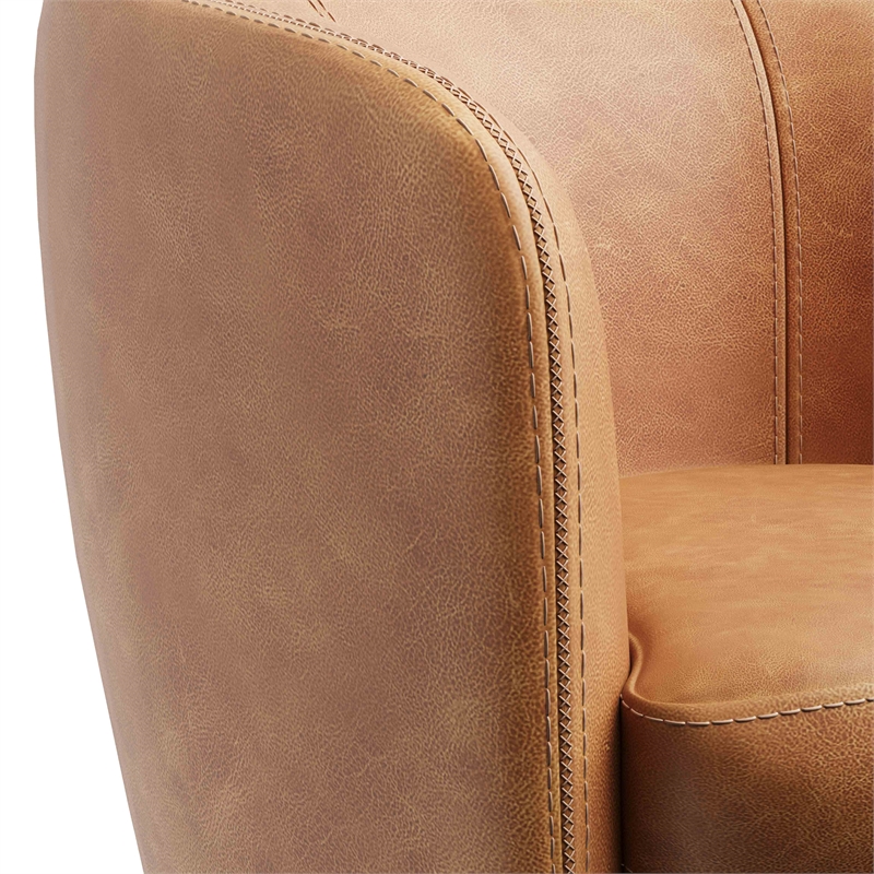 Pemberly Row Genuine Italian Leather Brown Swivel Club Chair (Two Pack)
