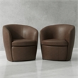 Pemberly Row Vintage Brown Italian Leather Swivel Club Chair (Two Pack)