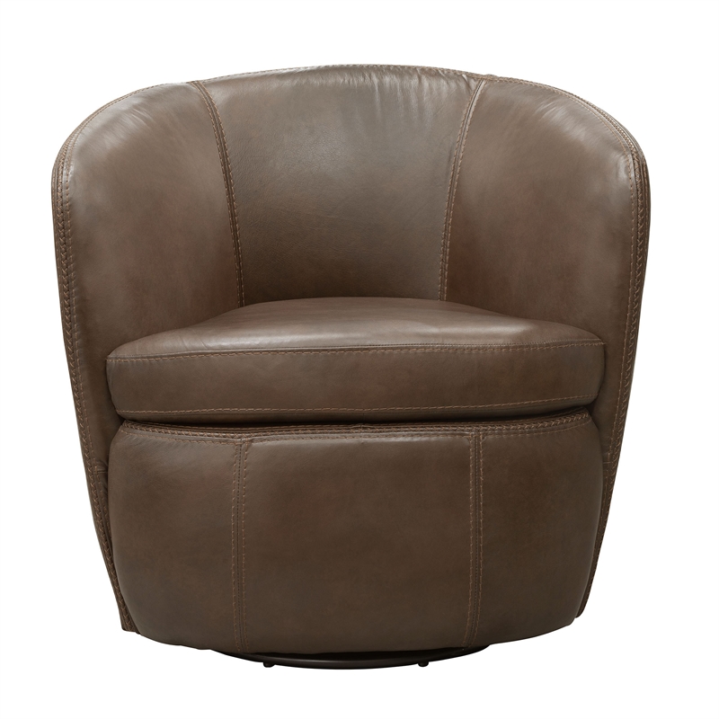 Pemberly Row Vintage Brown Italian Leather Swivel Club Chair (Two Pack)