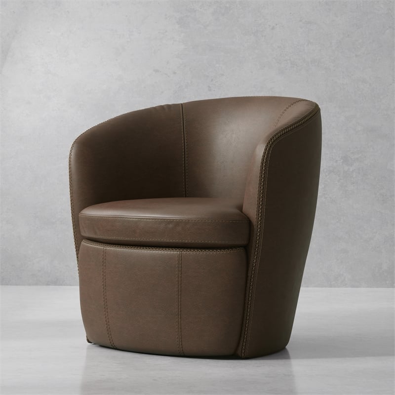 Pemberly Row Vintage Brown Italian Leather Swivel Club Chair (Two Pack)