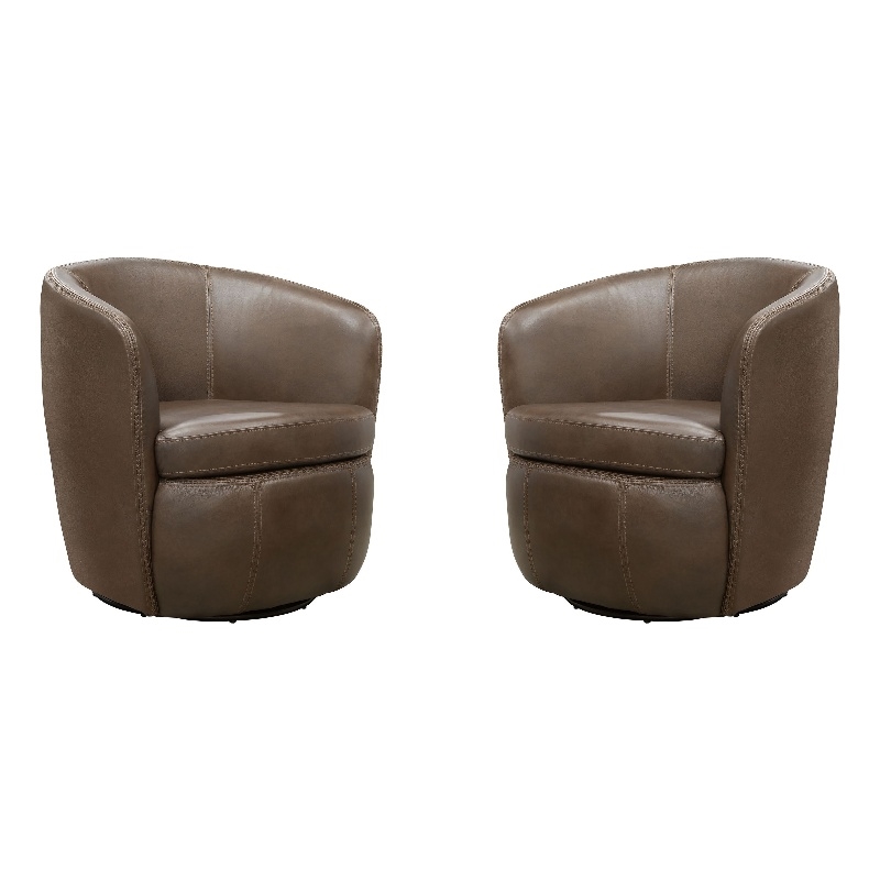 Pemberly Row Vintage Brown Italian Leather Swivel Club Chair (Two Pack)