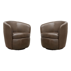 Pemberly Row Vintage Brown Italian Leather Swivel Club Chair (Two Pack)