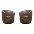 Pemberly Row Vintage Brown Italian Leather Swivel Club Chair (Two Pack)