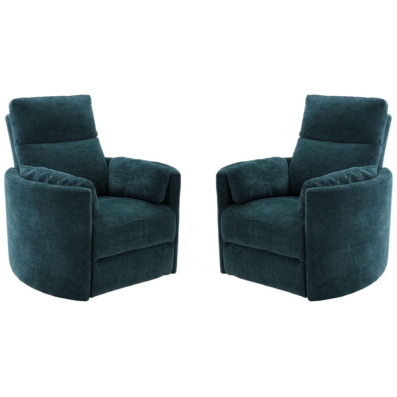 Pemberly Row Modern Blue Fabric Power Swivel Glider Recliner (Two Pack)