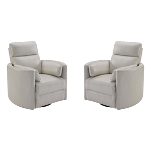 pemberly row transitional leather power cordless swivel glider recliner - two pack