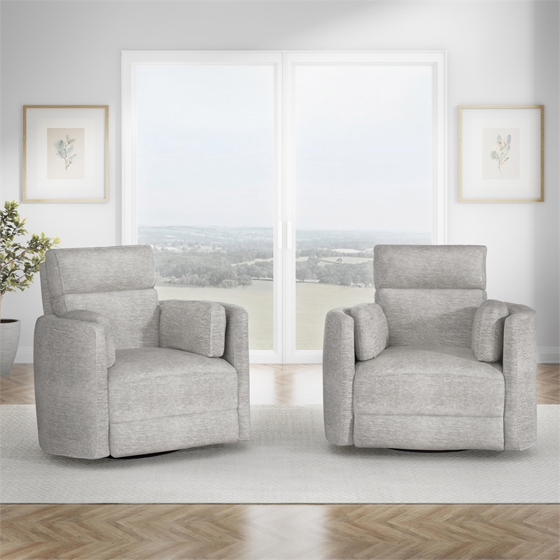 Pemberly Row Modern Gray Fabric Power Swivel Glider Recliner (Two Pack)
