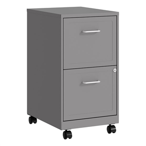 Pemberly Row 18&quot 2-Drawers Metal Mobile Vertical Filing Cabinet in Arctic Silver