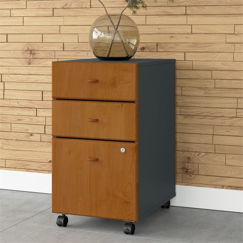 Pemberly Row 3-Drawers Mobile File Cabinet in Natural Cherry - Engineered Wood