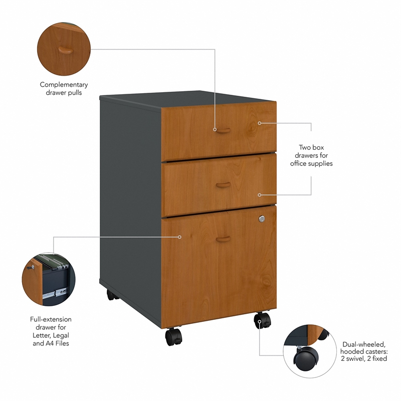 Pemberly Row 3-Drawers Mobile File Cabinet in Natural Cherry - Engineered Wood