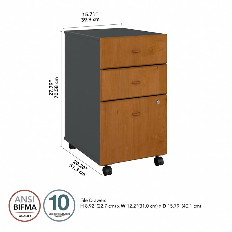 Pemberly Row 3-Drawers Mobile File Cabinet in Natural Cherry - Engineered Wood