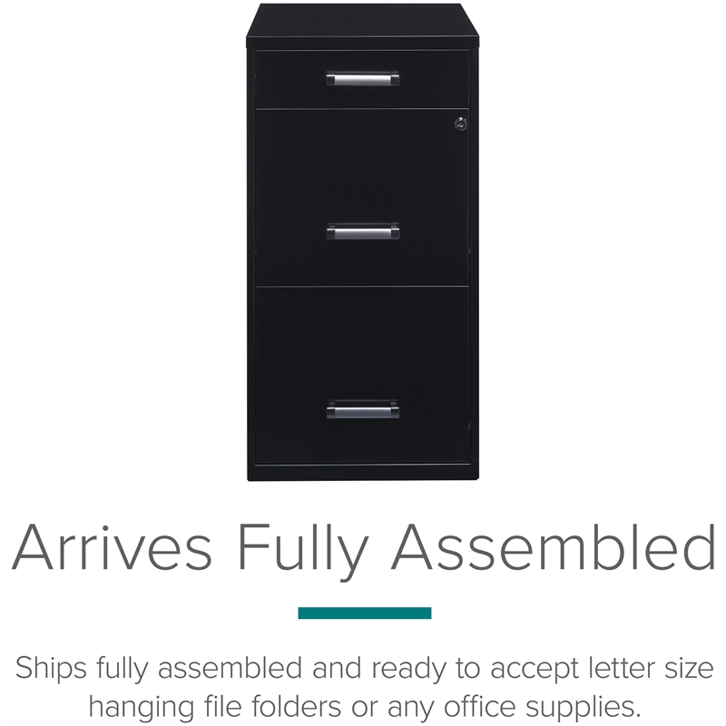 Pemberly Row 3-Drawers Metal Filing Cabinet with Pencil Drawer in Black