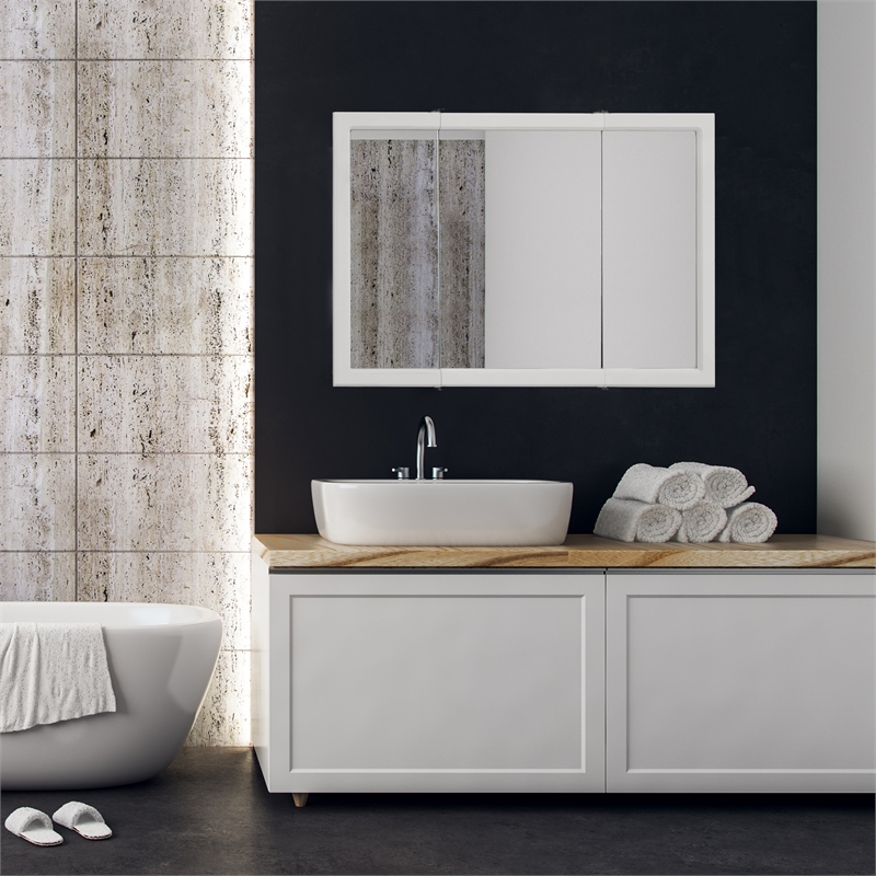 Pemberly Row 48-Inch Wood Medicine Cabinet in White Semi-Gloss Finish