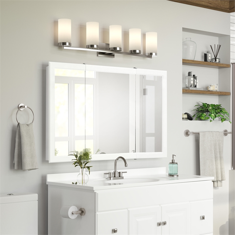 Pemberly Row 48-Inch Wood Medicine Cabinet in White Semi-Gloss Finish