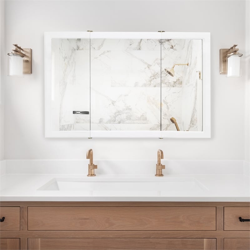 Pemberly Row 48-Inch Wood Medicine Cabinet in White Semi-Gloss Finish