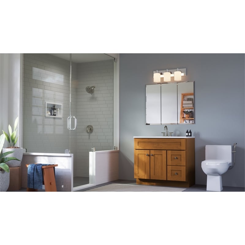 Pemberly Row White Medicine Cabinet Glass Mirror with 3 Frameless Mirrored Doors