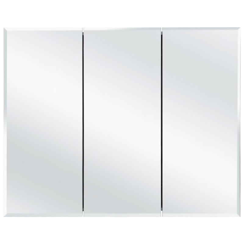 Pemberly Row White Medicine Cabinet Glass Mirror with 3 Frameless Mirrored Doors