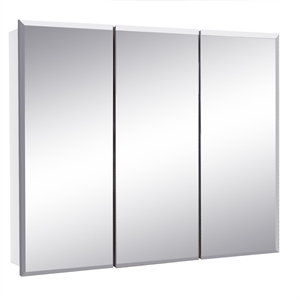 Pemberly Row White Medicine Cabinet Glass Mirror with 3 Frameless Mirrored Doors