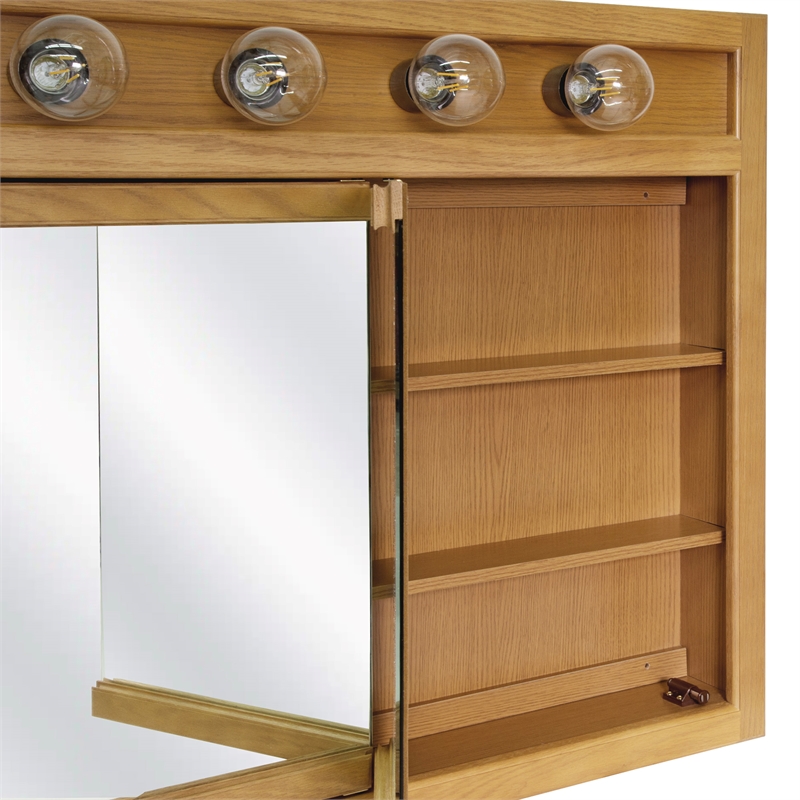 Pemberly Row 48-Inch Lighted Wood Medicine Cabinet in Nutmeg Oak