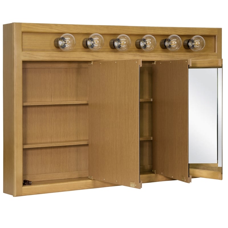 Pemberly Row 48-Inch Lighted Wood Medicine Cabinet in Nutmeg Oak