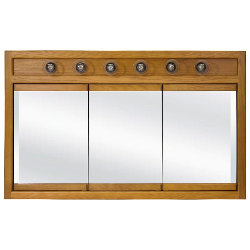 Pemberly Row 48-Inch Lighted Wood Medicine Cabinet in Nutmeg Oak