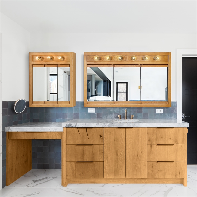 Pemberly Row 48-Inch Lighted Wood Medicine Cabinet in Nutmeg Oak